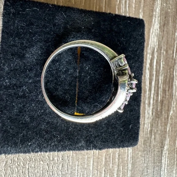 Elegant Sterling silver 925 ring with pink gemstone Marcasite accents size 8 - Picture 5 of 8